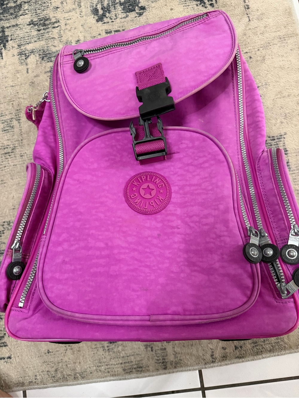 Kipling Pink Backpack - with wheels rolling